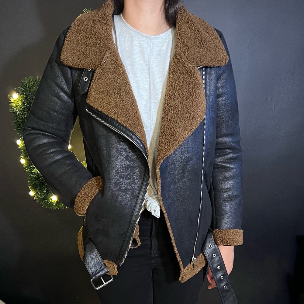 Zara Sherpa Lined Moto Jacket